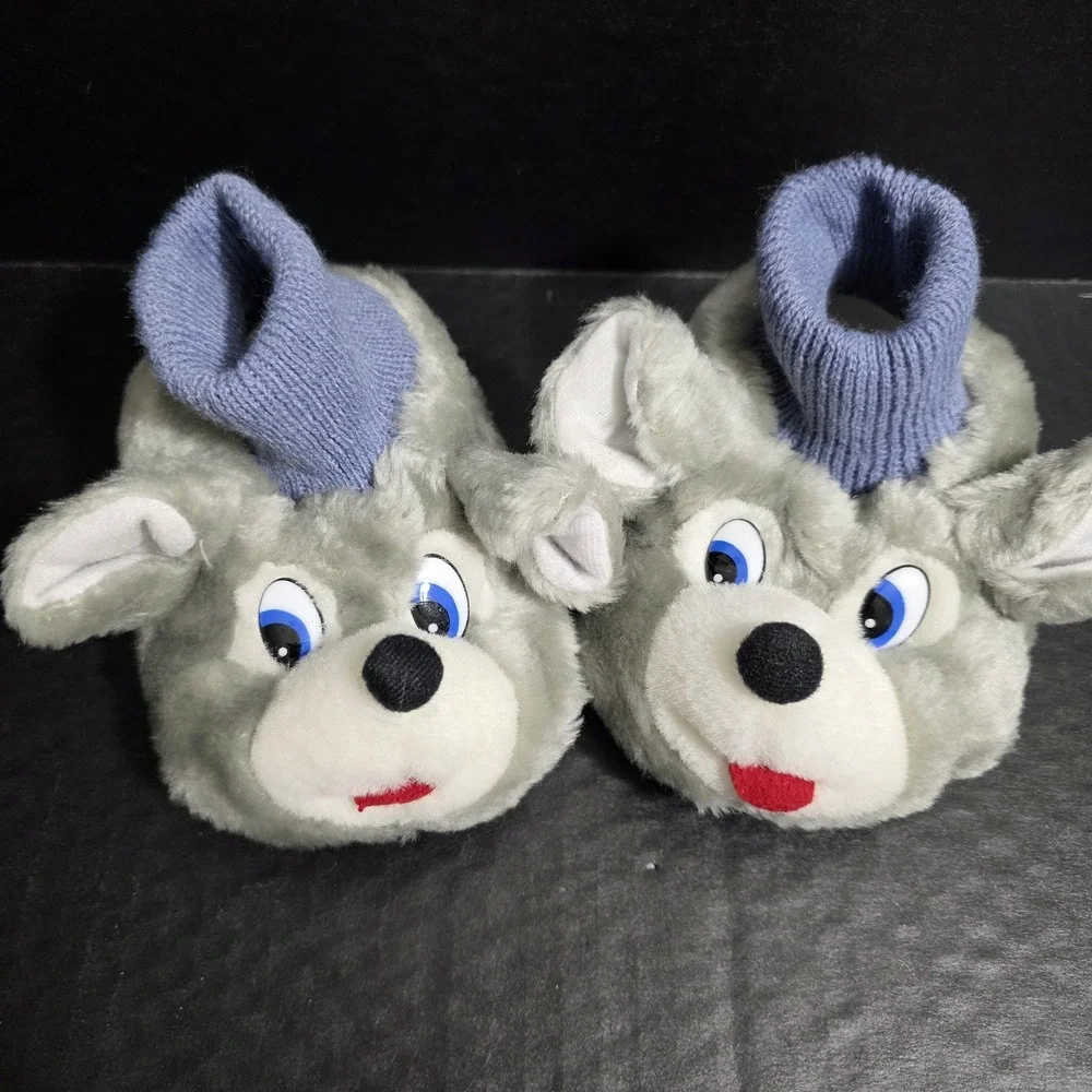 Kids Gray Mouse Animal Plush Slippers Size 9/10 Soft‎ Cozy House Shoes New